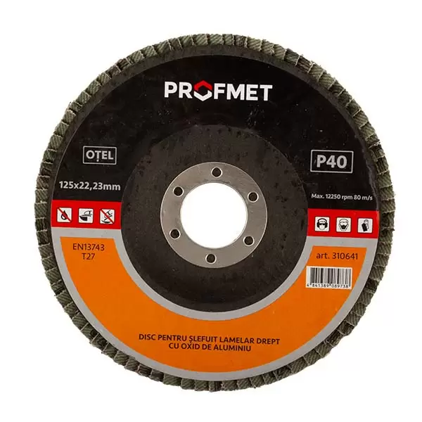 Disc p/u slefuit lamelar_125x22,23mm_P100 drept cu oxid de aluminiu T27