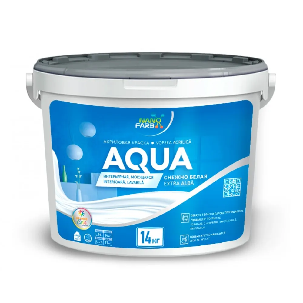 [Cod 00486] AQUA Nanofarb vopsea acrilică interioară, lavabilă 14kg