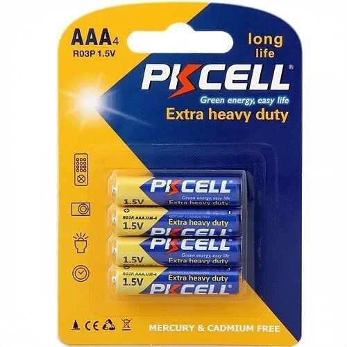 Baterii PKCELL Extra Heavy Duty, AAA, R03P, 1.5V, blister, 4 buc