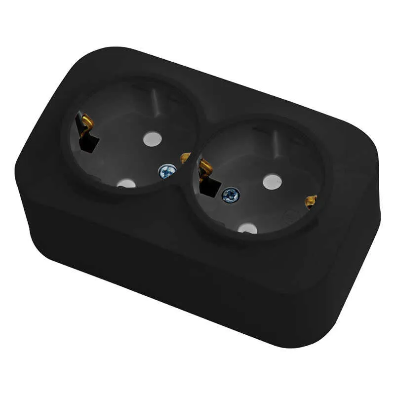 [Cod 24163] priză dublă de exterior neagră cu împământare