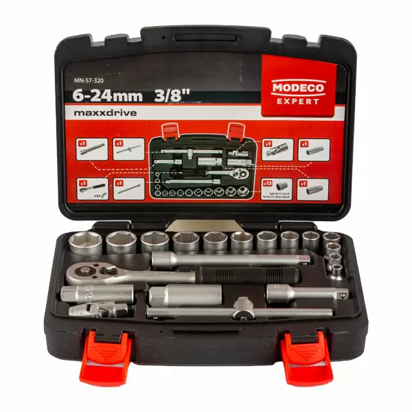 309712 Set chei tubulare 20 buc. 3/8”, trusa din plastic Modeco Expert MN-57-320