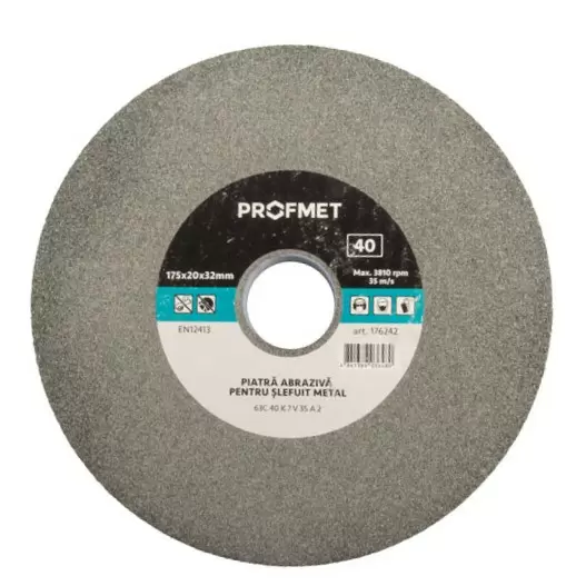 Piatra abraziva 175x20x32mm p/u slefuit metal, pentru polizor de banc, 63С 40 К 7 V 35 А 2