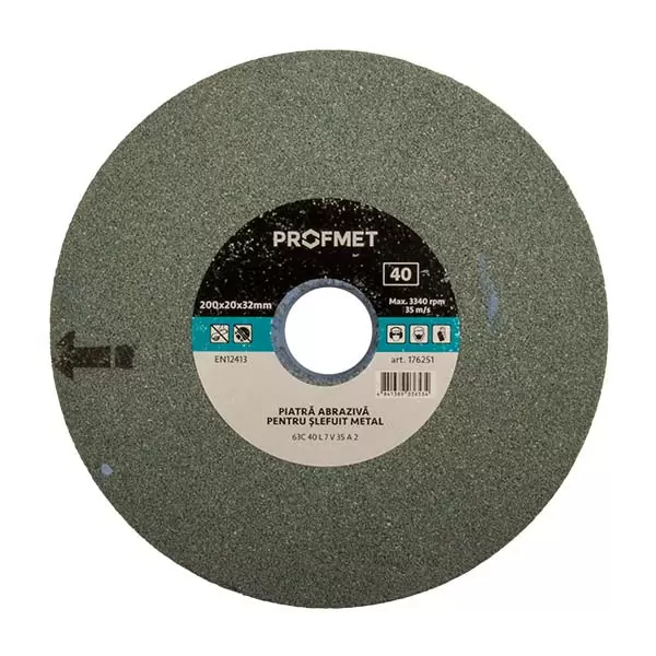176251 Piatra abraziva 200x20x32mm p/u slefuit metal, pentru polizor de banc, 63С 40 L 7 V 35 A 2, verde Profmet