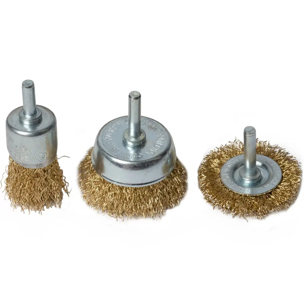 Perie de sarma in set (tip pensula 25mm, tip cupa 50mm, rotunda plata 50mm), coada 6mm, pentru masina de gaurit