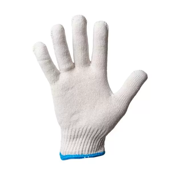 Manusi din bumbac si poliester albe cu manseta albastra tricotata 10" (L)