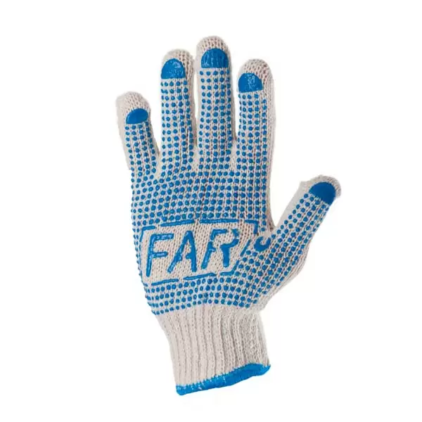 373104 Manusi din bumbac din poliester albe cu puncte albastre din PVC 10" (L) Profmet