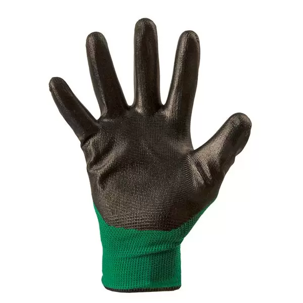 Manusi din poliester verde, acoperire nitril negru turnare incompleta, manseta tricotata 8 "(M)