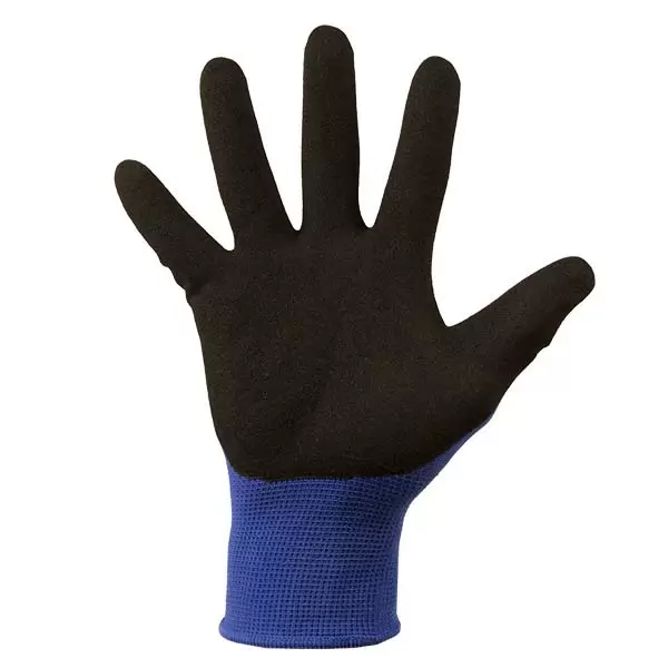 373207 Manusi din poliester albastre, acoperire spuma neagra de nitril turnare incompleta, manseta tricotata 10 "(L) 