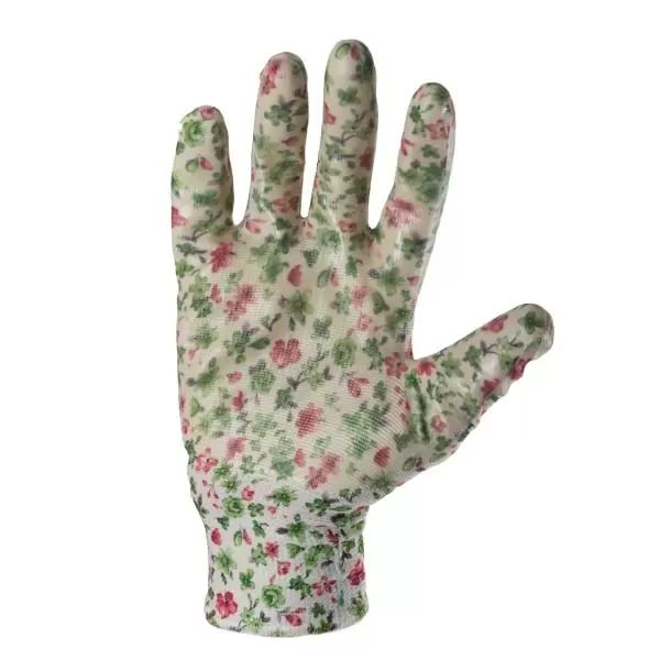 Manusi pentru gradinarit din poliester cu flori, acoperire nitril turnare incompleta 8 "(M)