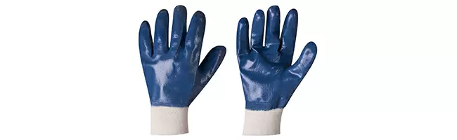 Manusi din bumbac albe, acoperire nitril albastru turnare completa, manseta rigidizata 10 "(L)