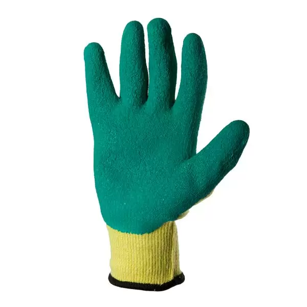 373302 Manusi din poliester si bumbac galbene, acoperire spuma verde de latex turnare incompleta, manseta tricotata 10 (L) Profmet