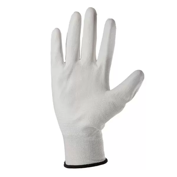 313640 Manusi antistatice, impregnate partial cu poliuretan, manseta elastica, albe 6" Profmet