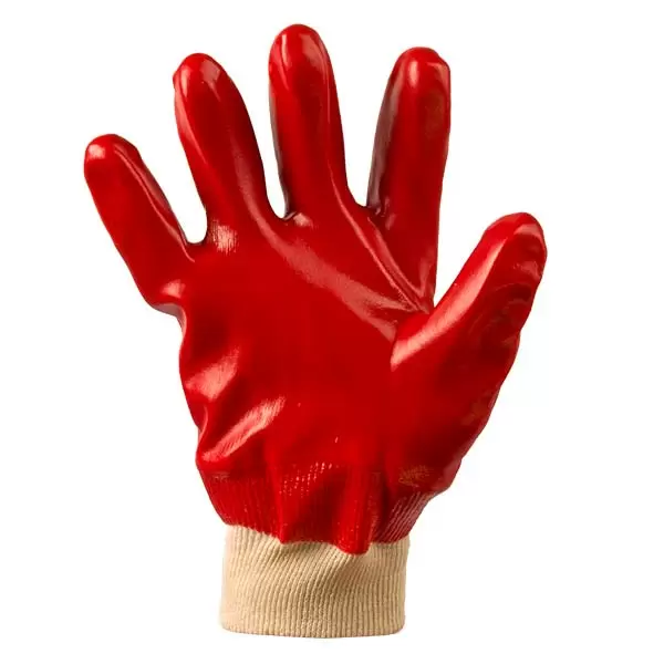 Manusi rezistente la ulei din bumbac albe, acoperire PVC rosu turnare completa, manseta tricotata 9,5 "(L)