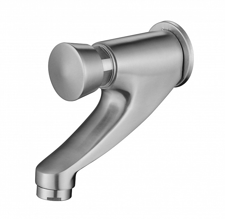 Baterie de perete pentru lavoar cu buton temporizare din inox