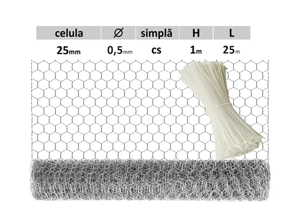 Plasă hexagonală 25х25mm D-0,5mm B-1m L-25m S-25m2
