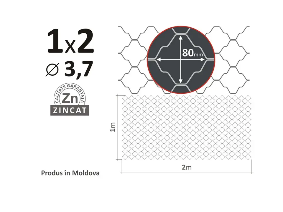 Plasă 80x80mm, D-3,7mm, 1х2m, decorativă zincată 