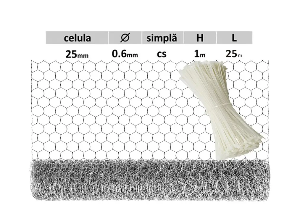 Plasă hexagonală 25х25mm D-0,6mm B-1m L-25m S-25m2