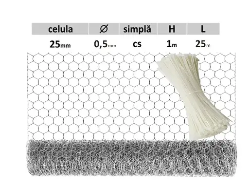Plasă hexagonală 25х25mm D-0,5mm B-1m L-25m S-25m2