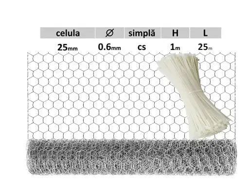 Plasă hexagonală 25х25mm D-0,6mm B-1m L-25m S-25m2