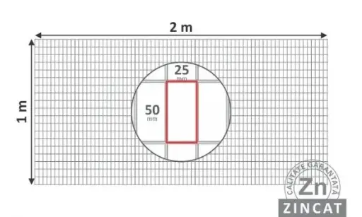 [Cod 255024PFS] Plasă-foi 25х50mm, d-2,4mm, 1х2m, sudată zincată 