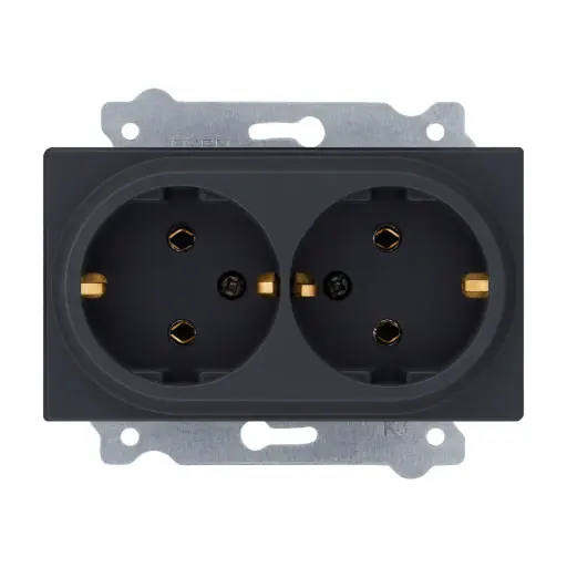 [Cod: 74386 Nanu M.] Priza dubla cu impamantare 16A, fum, ODAK EXEN