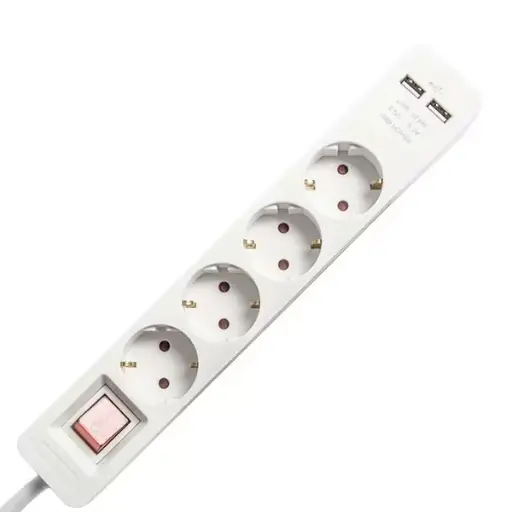 213024 Prelungitor cu 4 prize, 2xUSB tip А, cu intrerupator, 2m, alb
