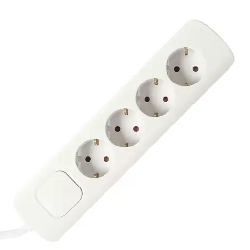 213026 Prelungitor cu 4 prize, cu intrerupator mare, 4m, alb