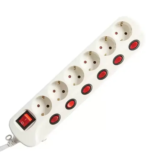 213029 Prelungitor cu 6 prize, cu 7 intrerupatoare, 2m, alb