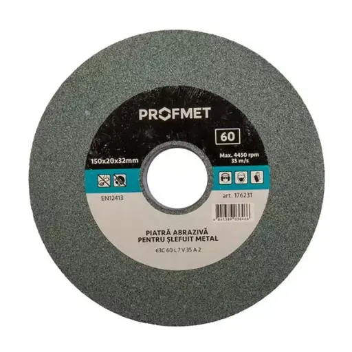 176231 Piatra abraziva 150x20x32mm p/u slefuit metal, pentru polizor de banc, 63C 60 L 7 V 35 A 2, verde Profmet