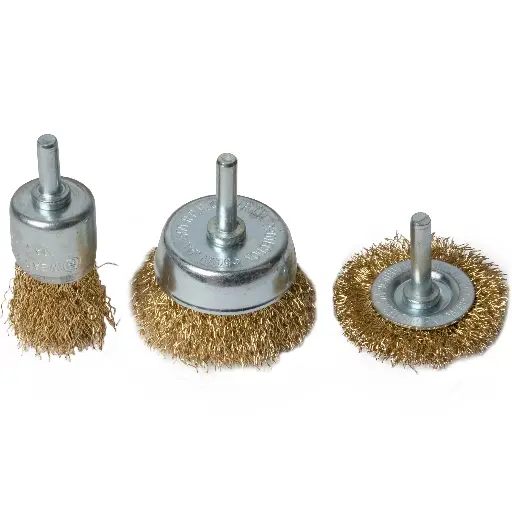 [Cod 320395] Perie de sarma in set (tip pensula 25mm, tip cupa 50mm, rotunda plata 50mm), coada 6mm, pentru masina de gaurit