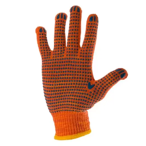 [Cod 373108] Manusi bumbac portocalii cu puncte albastre 10"(L)