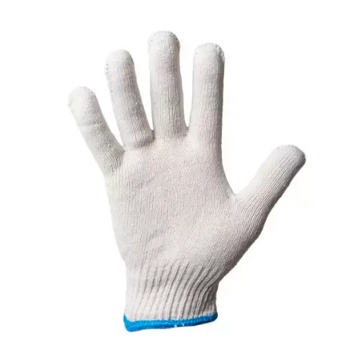 373113 Manusi din bumbac si poliester albe cu manseta albastra tricotata 10" (L) Profmet