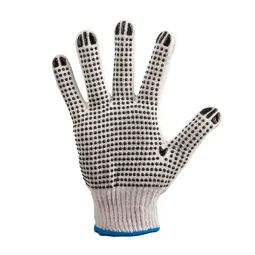 [Cod 99072] Mănuși din bumbac și poliester albe cu puncte negre din PVC 8"(M)