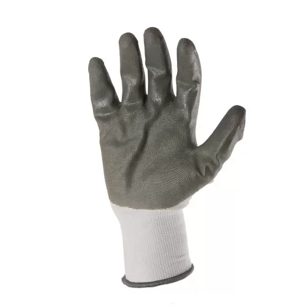 [373201] Manusi din poliester albe, acoperire nitril gri turnare incompleta, 