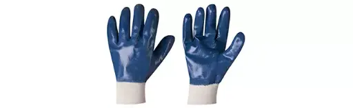 [373205 Profmet] Manusi din bumbac albe, acoperire nitril albastru turnare completa, manseta rigidizata 10 "(L)