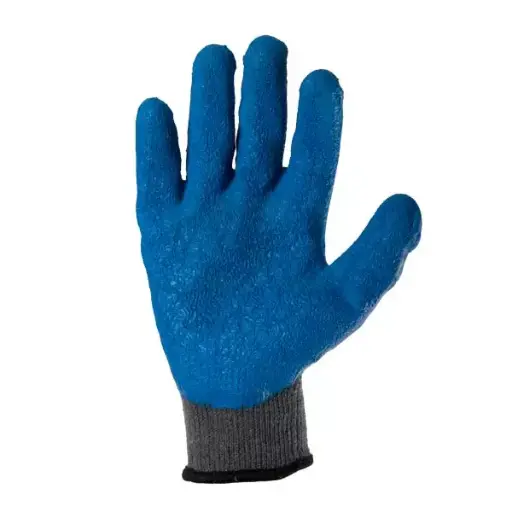 373301 Manusi din bumbac si poliester grie, acoperire spuma albastra de latex turnare incompleta, manseta tricotata 10 "(L) Profmet