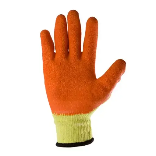 373303 Manusi din bumbac si poliester galbene, acoperire spuma portocalie de latex turnare incompleta, manseta tricotata 10 "(L) Profmet