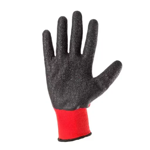 373307 Manusi din poliester rosie, acoperire spuma neagra de latex turnare incompleta, manseta tricotata 10 "(L) Profmet