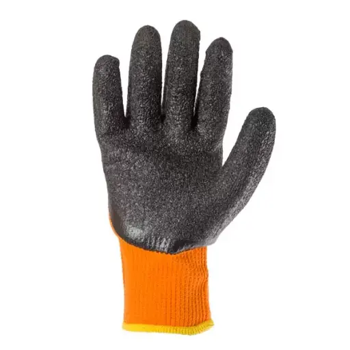 [Cod 88250] Manusi din poliester portocalie, acoperire spuma neagra de latex dens turnare incompleta, manseta tricotata 10 "(L)