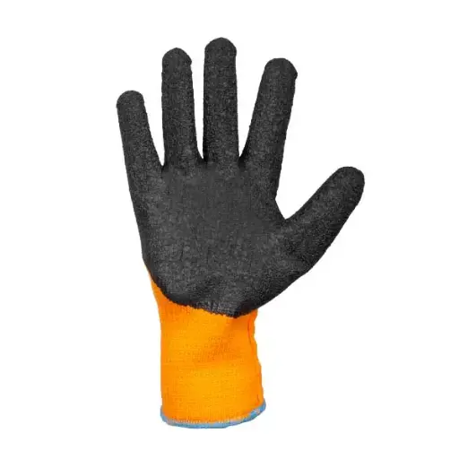 [Cod 88298] Manusi cu captuseala din poliester portocalie, acoperire spuma neagra de latex turnare incompleta, manseta tricotata 10 "(L)
