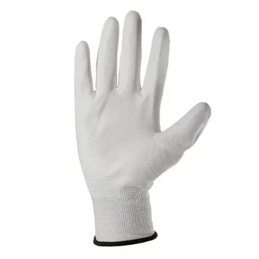 313640 Manusi antistatice, impregnate partial cu poliuretan, manseta elastica, albe 6" Profmet